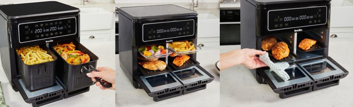  Frytkownica beztłuszczowa (air fryer) Breville VDF130X pozwoli Ci przygotować szeroką gamę potraw takich jak frytki, kurczak, warzywa, ryby i inne przekąski, które będą zdrowsze od tradycyjnych odpowiedników